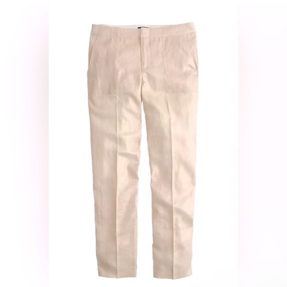 J crew Women’s cream soft gold metallic 100% linen Dress Pants 10